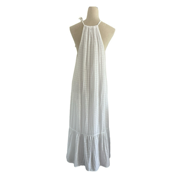 Bella Dahl Halter Maxi Dress Womens Medium White Linen Blend Tiered Flowy Boho - Picture 3 of 13